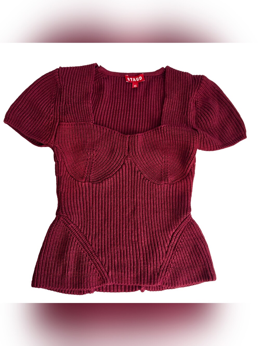 STAUD Buxton Ribbed Bustier Knit Top Burgundy